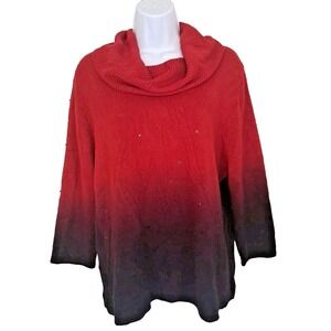 Elementz Sweater XL Red Ombre Cowl Neck Pullover 3/4‎ Sleeves Acrylic Jeweled